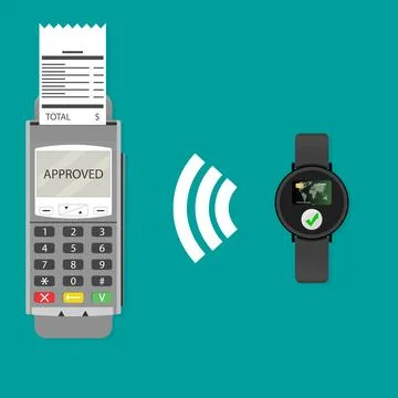Paypass with smartwatch. Vector transaction contactless wireless Stock Illustration