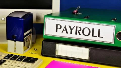 Payroll accounting. The text label in the folder office of the Registrar. Stock Photos