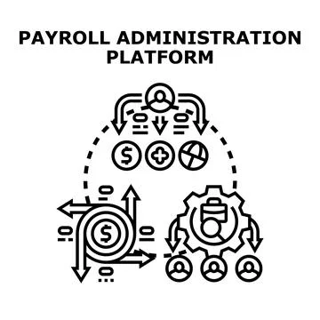 Payroll administration platform processing financial transactions, managing e Stock Illustration