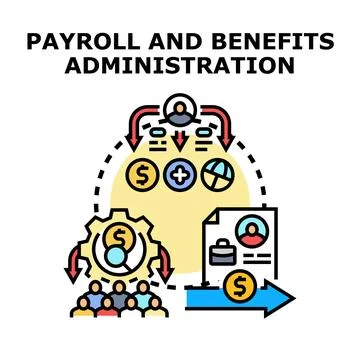 Payroll and benefits administration system managing employee compensation Stock Illustration