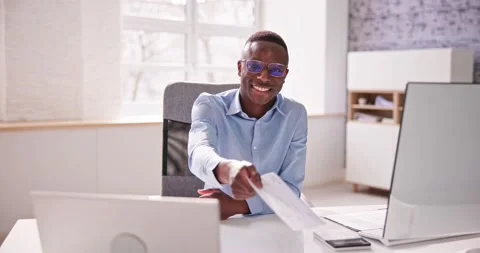 Payroll Cheque. Giving Paycheck Compensation Stock Footage 235928108