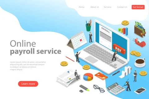 Payroll flat isometric vector landing page template of salary payment. Stock Illustration