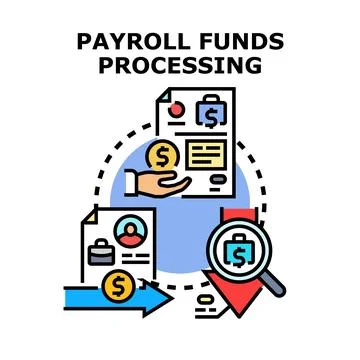Payroll funds processing system managing employee compensation Stock Illustration
