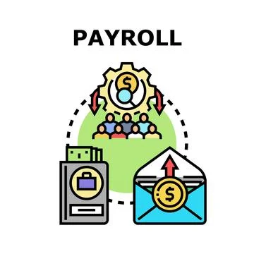 Payroll management system processing employee salaries and wages Stock Illustration