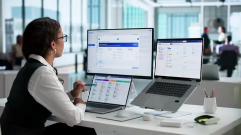 Payroll Manager Using Software On Laptop Stock Footage 346328933