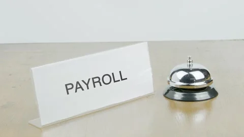Payroll Office or Room with Hand Ringing The Bell on Desk or Table Stock Footage 300780416