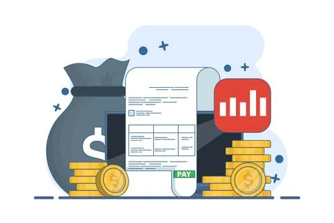 Payroll online payment concept, Invoice sheet, Calculate salary, Budget concept. Stock-Illustration