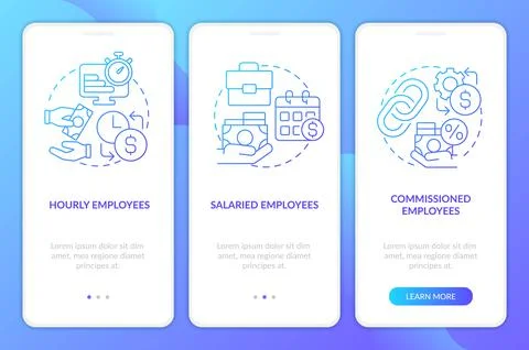 Payroll processing methods blue gradient onboarding mobile app screen Stock Illustration
