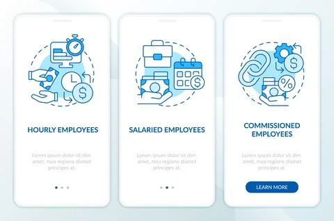 Payroll processing methods blue onboarding mobile app screen Stock Illustration