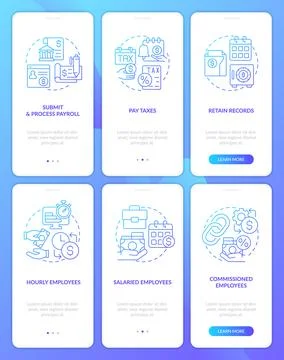 Payroll processing stages blue gradient onboarding mobile app screen set Ilustração Stock