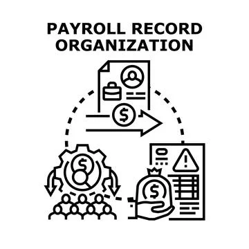 Payroll record organization managing employee compensation process Stock Illustration