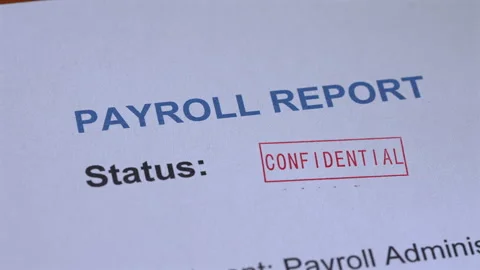 Payroll Report Confidential Stamp Coming Down on Form Stock Footage 342034772