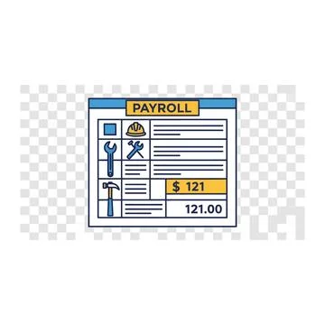 Payroll statement icon with tools with set against a transparent background Illustrazione stock