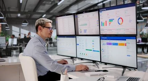 Payroll Supervisor Analyzing Business Software To Enhance Sales Workflow And  Stock Photos