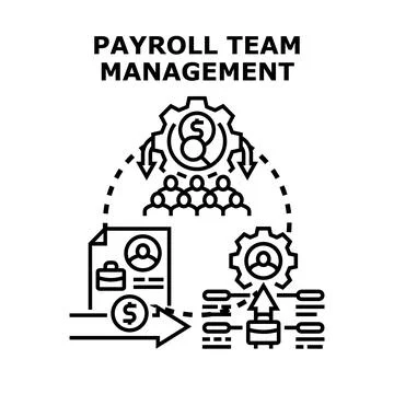 Payroll team management financial administration income salary process Stock Illustration