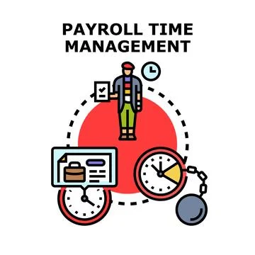 Payroll time management employee calculating salary and hours concept Stock Illustration