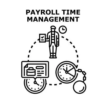 Payroll time management employee calculating salary and hours concept Stock Illustration