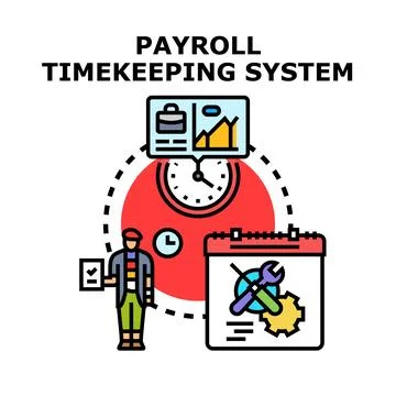 Payroll timekeeping system concept managing employee work hours Stock Illustration