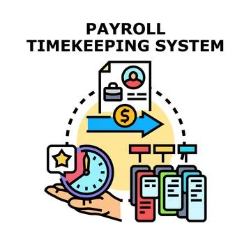 Payroll timekeeping system tracking employee working time Stock Illustration