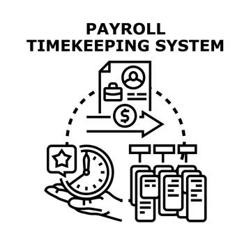 Payroll timekeeping system tracking employee working time Stock Illustration