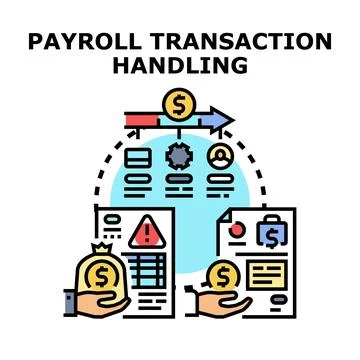Payroll transaction handling process managing employee wages Stock Illustration