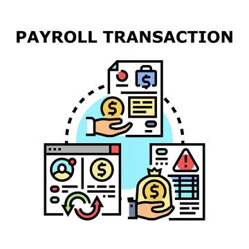 Payroll transaction processing wage payment in digital system Stock Illustration