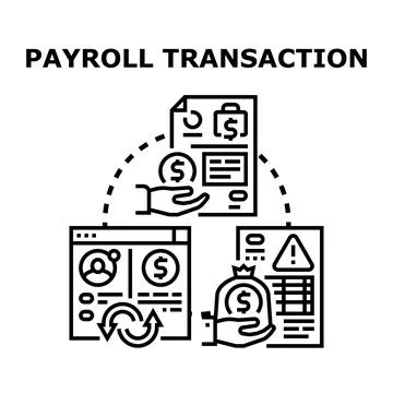 Payroll transaction processing wage payment in digital system Stock Illustration