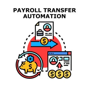 Payroll transfer automation process delivering finance to employee Stock Illustration