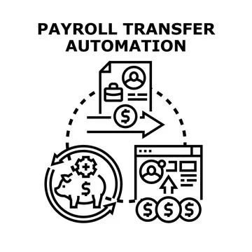 Payroll transfer automation process delivering finance to employee Stock Illustration
