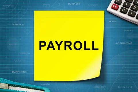 Payroll word on yellow note Stock Photos
