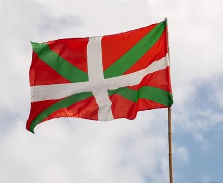 Pays Basque Region flag. The Basque Country flag waving on a flagpole. Stock Photos