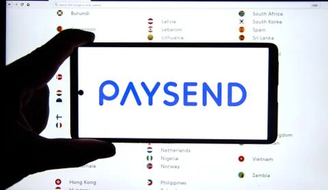Paysend logo and application on a mobile phone Photos