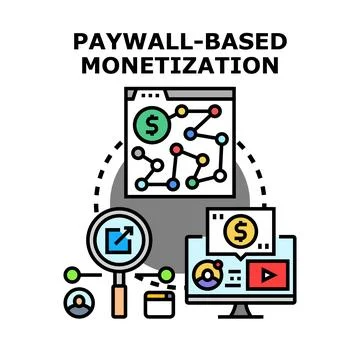 Paywall based monetization strategy generating online revenue Stock Illustration