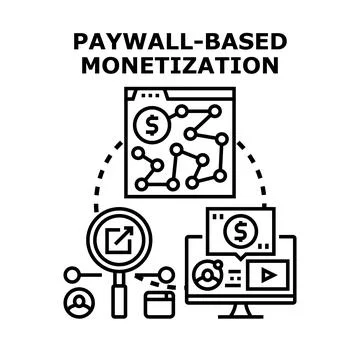 Paywall based monetization strategy generating online revenue Stock Illustration
