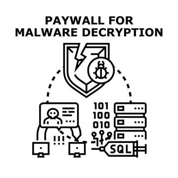 Paywall for malware decryption cyberattack concept illustration Stockillustratie