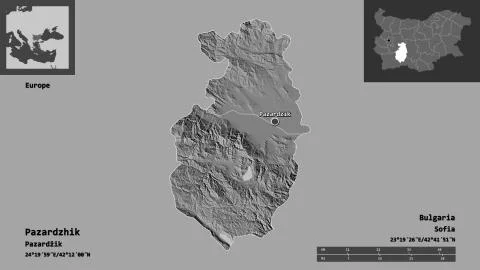 Pazardzhik, Bulgaria. Bilevel elevation map Illustrazione stock