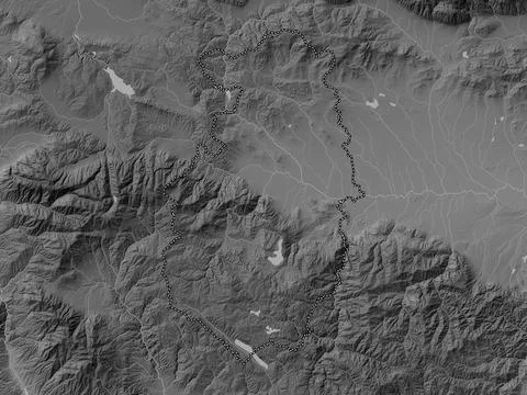 Pazardzhik, Bulgaria. Grayscale elevation map with lakes and rivers Stock Illustration