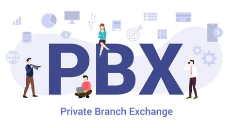 Pbx private branch exchange concept with big word or text and team people wit Stock Illustration