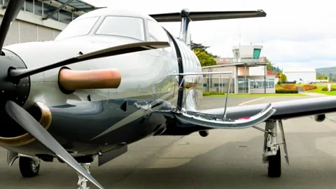 PC-12 Boarding — Door Opening / Stairs Video stock 321018643