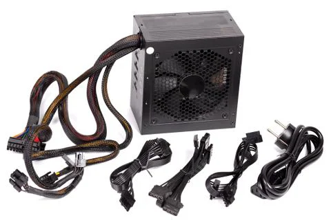 Pc atx half-modular power supply isolated on white background with selective 库存照片
