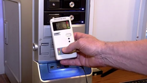 PC being scanned for RF radiation leakage Stock Footage 76477953