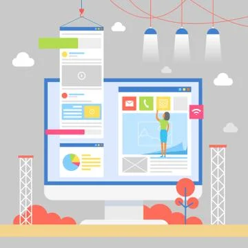 PC Big Screen and Developer Vector Illustration Stock Illustration