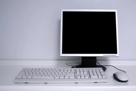 Pc with black desktop Stock-Fotos