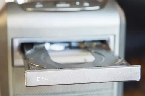 PC case with built-in DVD drive with an open blank disc tray Foto stock
