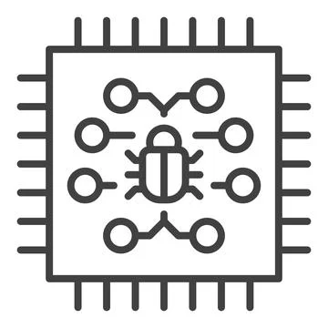 PC Chip with Virus vector icon or symbol in outline style イラスト素材