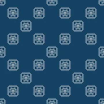 PC Chip with Virus vector seamless pattern in outline style 스톡 일러스트