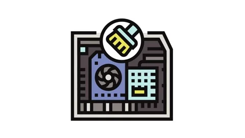 Pc cleaning repair computer color icon animation Stock Footage 326106504