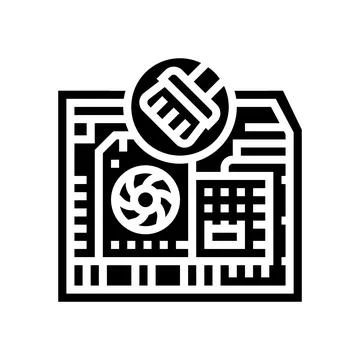 Pc cleaning repair computer glyph icon vector illustration Stock Illustration