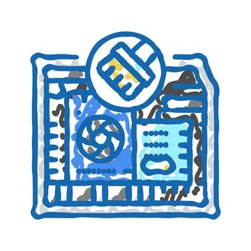 Pc cleaning repair computer icon doodle illustration Stock Illustration