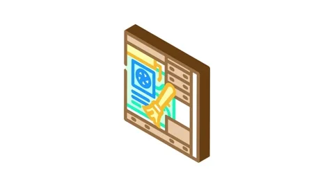 Pc cleaning repair computer isometric icon animation Video stock 327288195